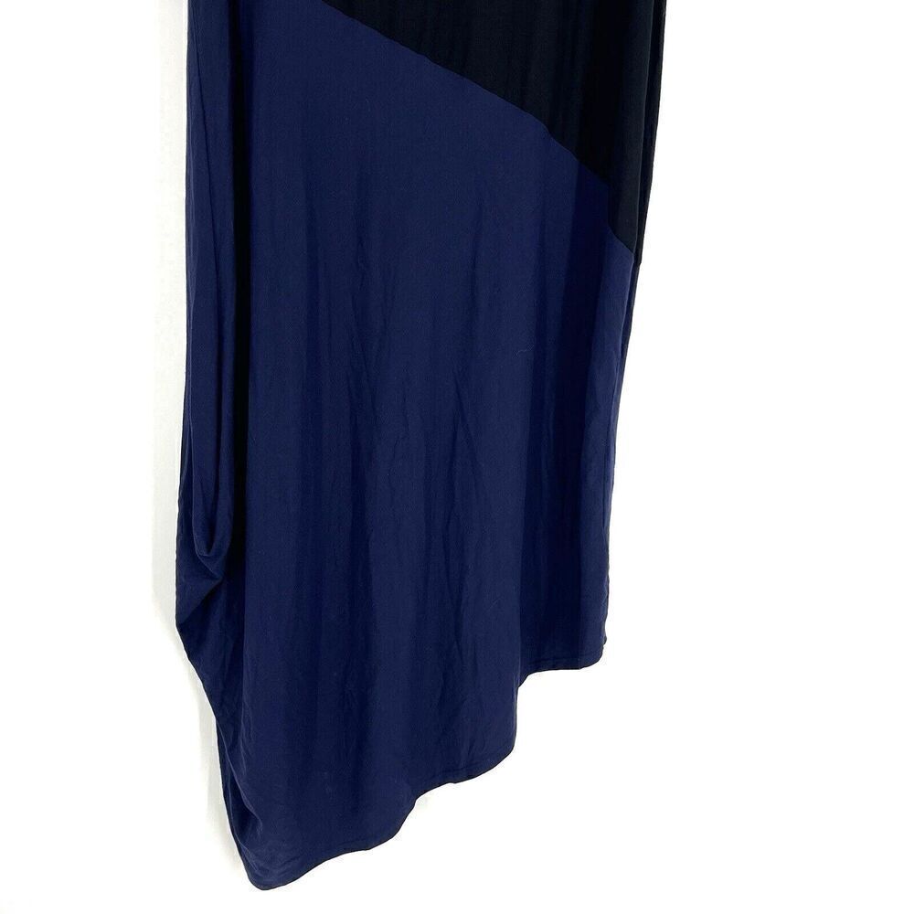 Eileen Fisher Dress Size Large Black Navy Colorblock Sleeveless Midi Jersey Knit - Picture 7 of 8
